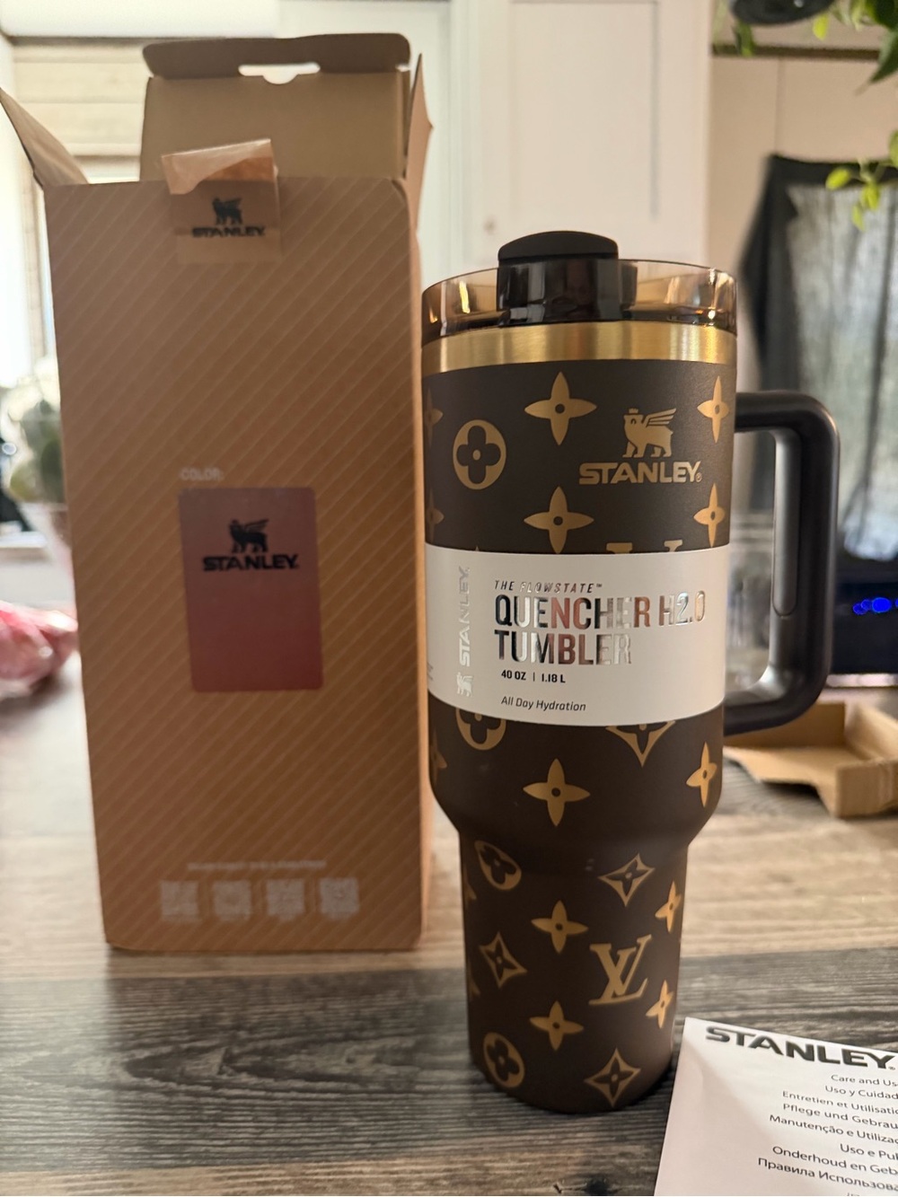 Stanley Brown Tumbler with Gold Monogram Accents